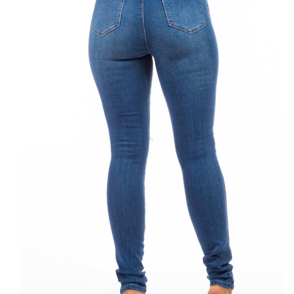 High Waist Slit Knee Skinny Denim Jeans - Picture 3 of 6